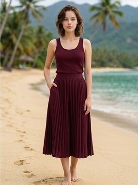 NWT Sadie & Sage Pleated Skirt - Burgundy